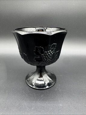 Vintage Indiana Glass Black Paneled Grape Footed Compote Bowl Planter